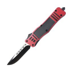 Automatic OTF Knife w Belt Clip - Red & Black