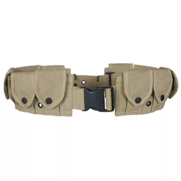 GI Style 10 Pocket Canvas Cartridge Belt - Khaki