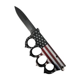 American Flag 5" Spring Assisted Knuckle Knife w Spikes & Window Breaker