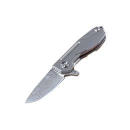 Mini Damascus Steel Folding Knife (Color: Silver)