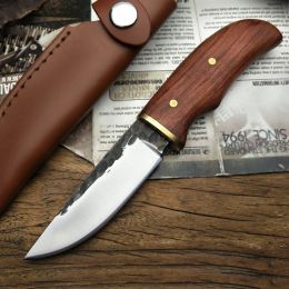 Outdoor Survival Knife With Mahogany Handle (Color: brown)