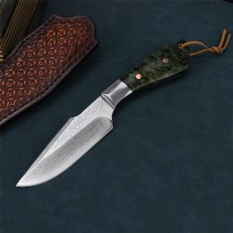 Damascus VG10 Steel Core High Hardness Forging Straight Knife (Color: Green)