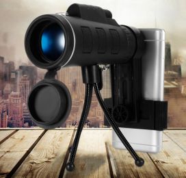 Compatible with Apple, 40X60 Monocular BAK4 Monocular Telescope HD Night Vision Prism Scope With Compass Phone Clip Tripod for Outdoor Activities (Color: Black)