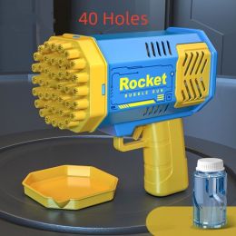 40/132 holes Funny Automatic Bubbles Maker  Rocket Launcher Bubble gun Machine (Color: Blue, Style: 40Holes)