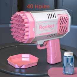 40/132 holes Funny Automatic Bubbles Maker  Rocket Launcher Bubble gun Machine (Color: Pink, Style: 40Holes)