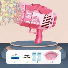 40/132 holes Funny Automatic Bubbles Maker  Rocket Launcher Bubble gun Machine (Color: Pink, Style: 132 Holes)