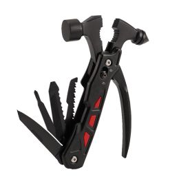 Multi-function Hammer Camping Gear Multitool Portable Outdoor Survival Gear Emergency Life-saving Hammer Escape Tool (Color: Black)