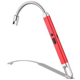 USB Chargeable Windproof Splashproof Lighter For Outdoor BBQ Candle Camping (Color: Red)