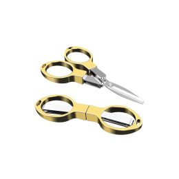 Folding Small Scissors; For Fishing Line; Fishing Figure 8 Shaped Scissors (Color: Gold (alloy Handle))