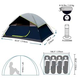 4 Person Black Coated Darkroom Tent For Camping Family Backpacking Tents (Color: Blue)